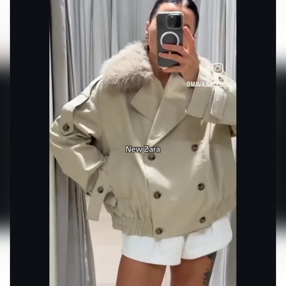 ZARA WATER REPELLENT SHORT TRENCH COAT FUR Size XL - Picture 3 of 16